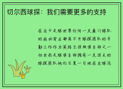 切尔西球探：我们需要更多的支持